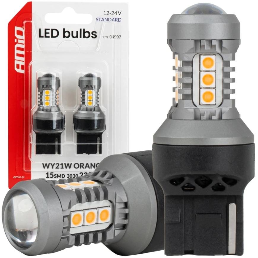 LED bulbs standard 7440 WY21W 3030 15SMD orange 12V 24V amio-04997