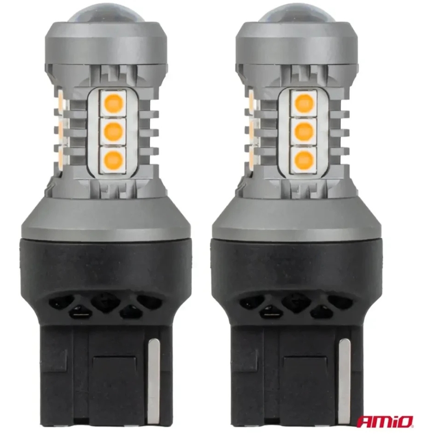 LED lambid standard 7440 WY21W 3030 15SMD oranž 12V 24V amio-04997 – 2