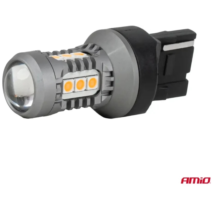 LED spuldzes standarts 7440 WY21W 3030 15SMD oranža 12V 24V amio-04997 – 3