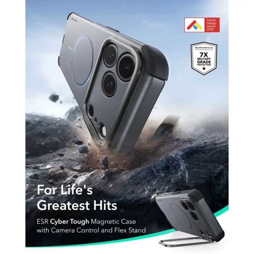ESR CYBER TOUGH phone case with stand and MagSafe support for iPhone 17 Pro | iPhone 18 Pro gray – 2