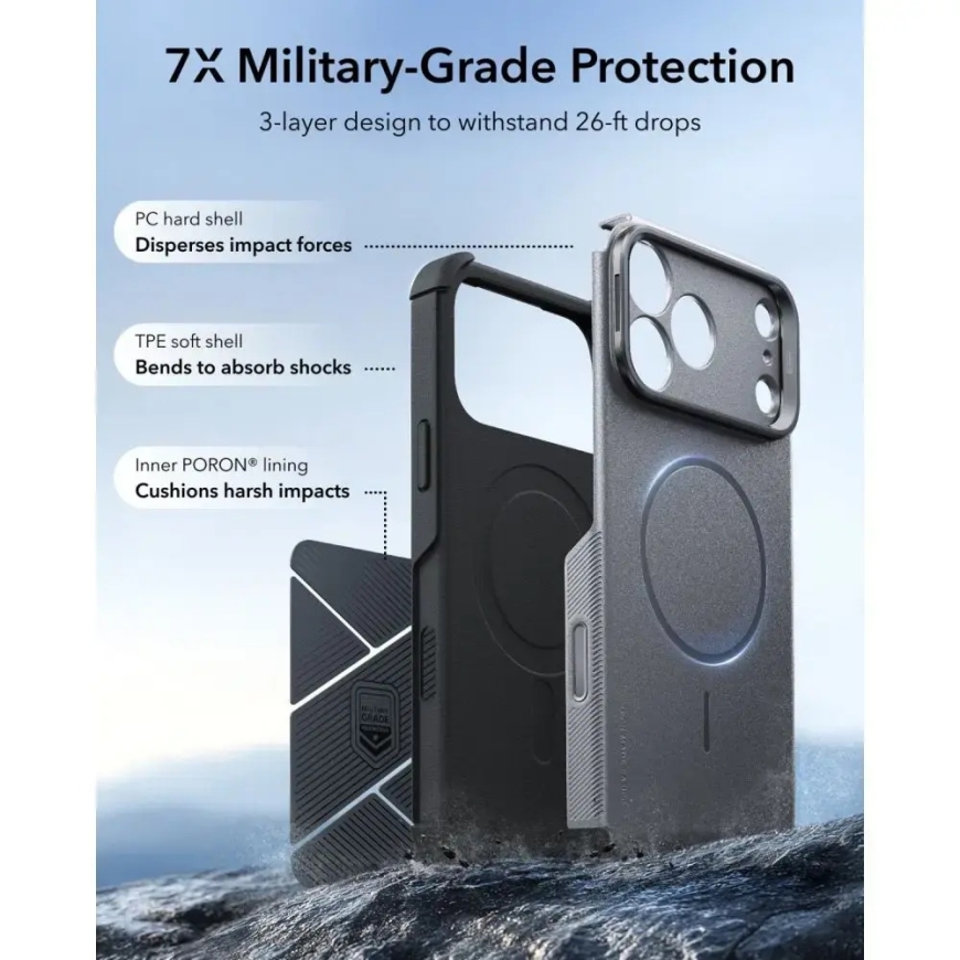 ESR CYBER TOUGH phone case with stand and MagSafe support for iPhone 17 Pro | iPhone 18 Pro gray – 3