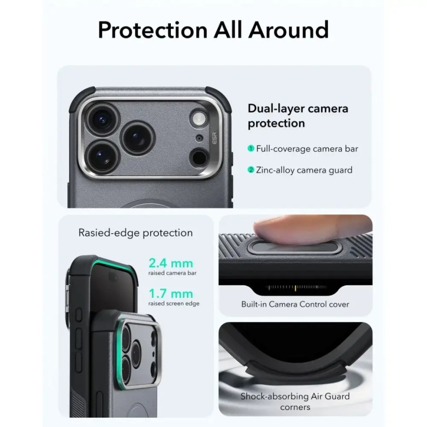 ESR CYBER TOUGH phone case with stand and MagSafe support for iPhone 17 Pro | iPhone 18 Pro gray – 5