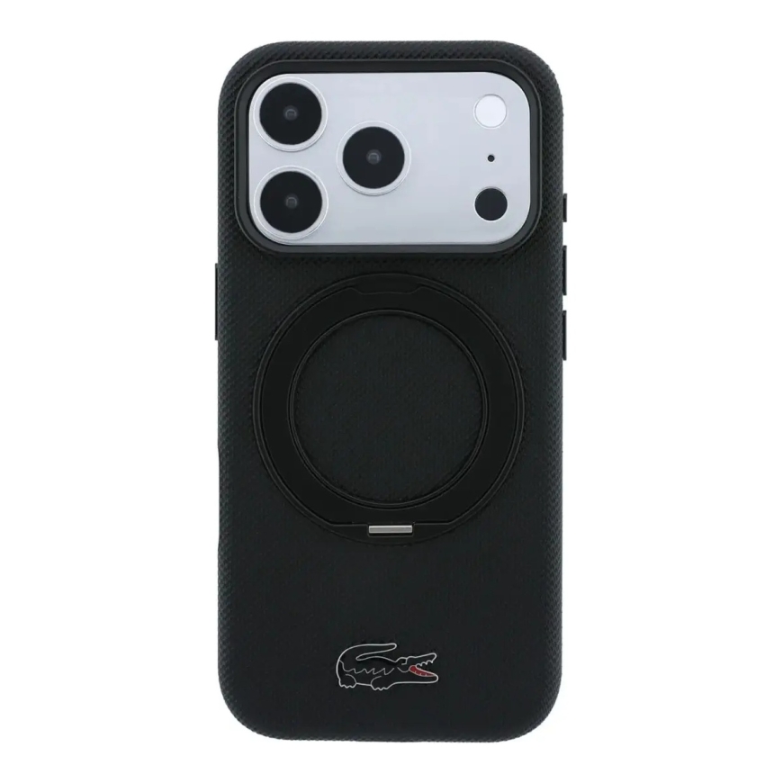 Lacoste Petit Pique Semi Wrap Ring Stand maciņš ar statīvu un MagSafe atbalstu telefonam iPhone 18 Pro Max melns – 2