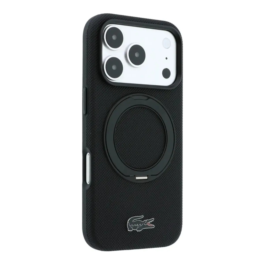 Lacoste Petit Pique Semi Wrap Ring Stand maciņš ar statīvu un MagSafe atbalstu telefonam iPhone 18 Pro Max melns – 3