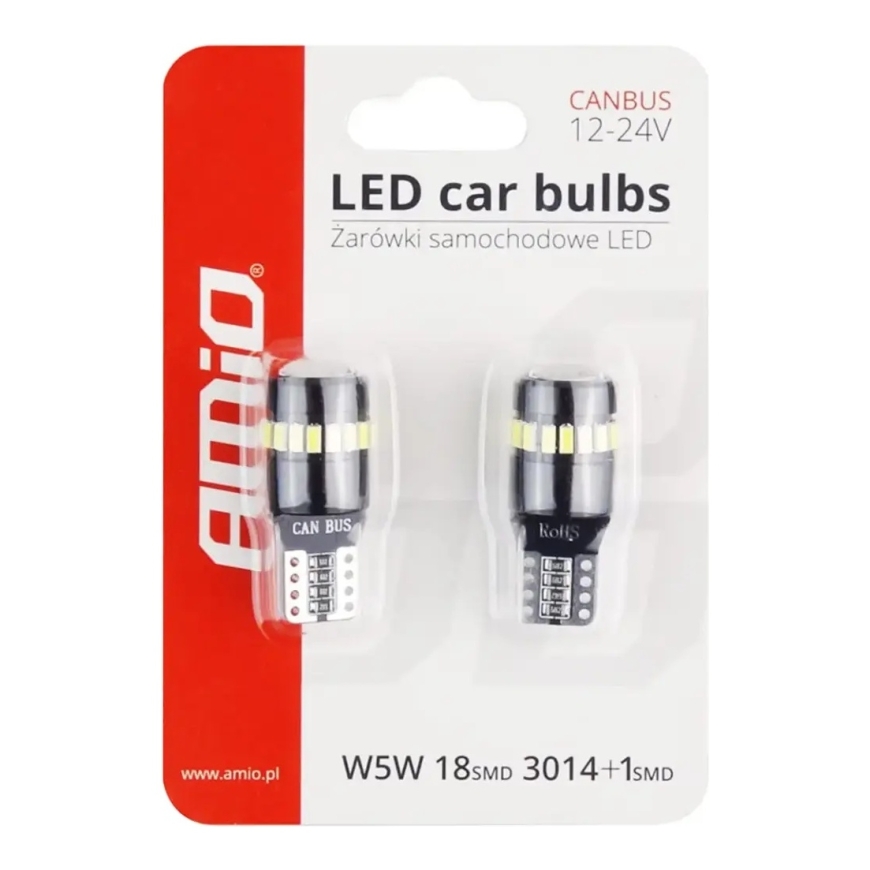 LED CANBUS 18SMD 3014 + 1SMD 1SMD T10 W5W Valge 12V/24V – 5