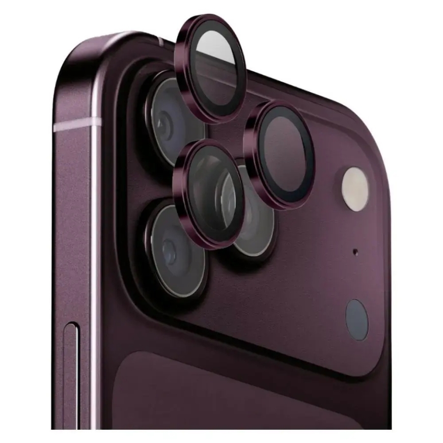 UNIQ Optix AluGuard (DX2) kameros objektyvo apsauginis stiklas iPhone 18 Pro / iPhone 18 Pro Max bordo spalvos
