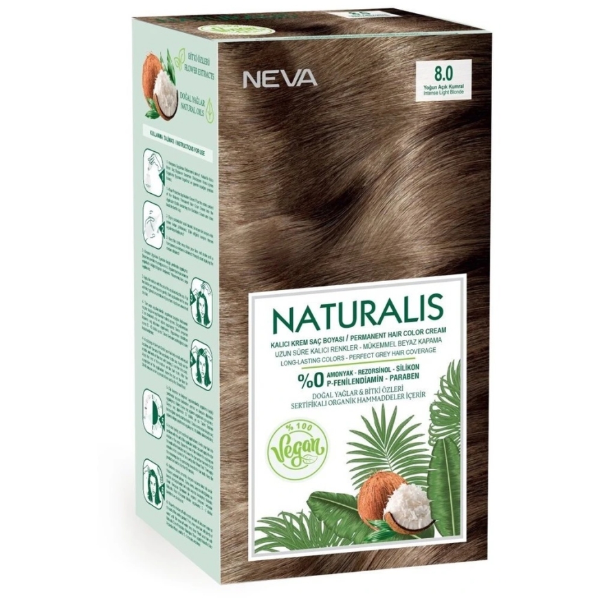 L'Oreal Neva Naturalis Permanent Hair Dye 8.0 Intense Light Skirtas šviesiems plaukams, 150 ml – 2