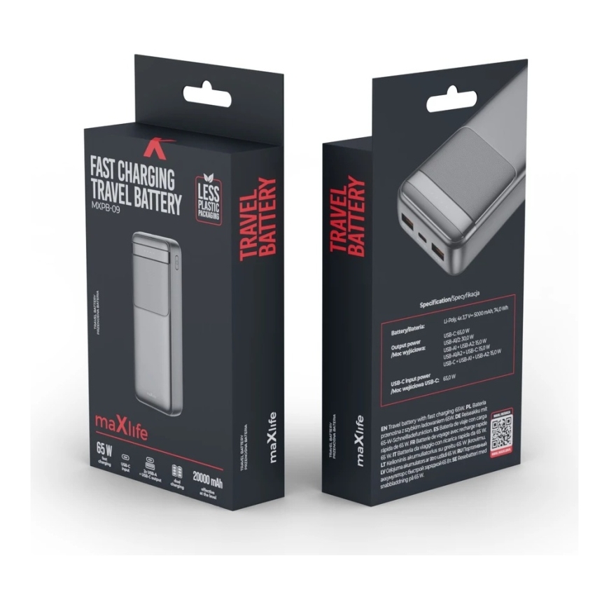 Внешний аккумулятор Maxlife MXPB-09 QC PD 65W 20000 mAh черный – 4