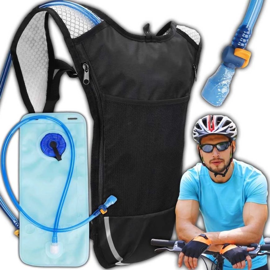 Backpack Bicycle backpack with 2 l water reservoir, for hiking, lightweight, black