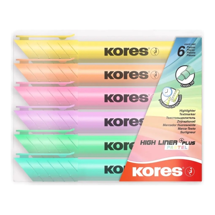 Подсвечивающий карандаш KORES HIGH LINER PLUS, 4 пастельных цвета