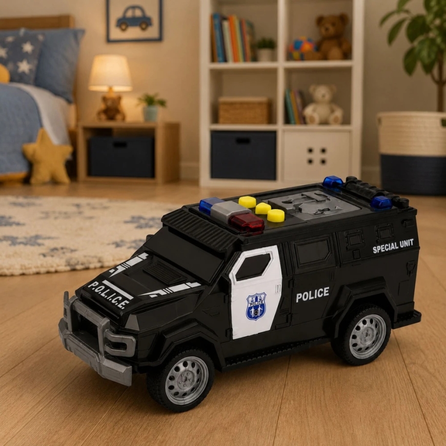 Lean Toys Toy Special Forces Police Car with Light and Sound Effects, Black and White, 15 × 6.5 × 6.5 cm – 3