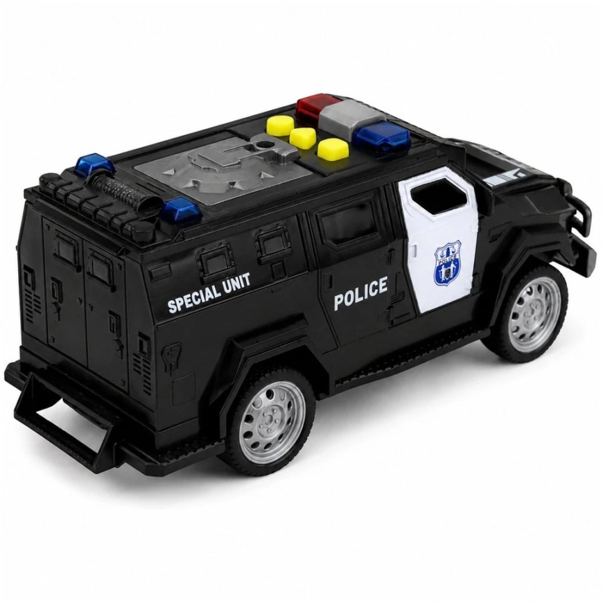 Lean Toys Rotaļlietu īpašo spēku policijas auto ar gaismas un skaņas efektiem, melnā un baltā krāsā, 15 × 6,5 × 6,5 cm – 4