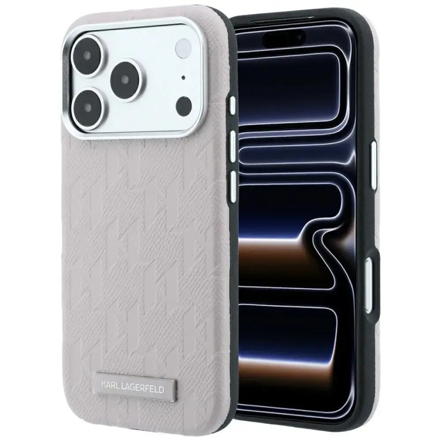 Karl Lagerfeld Grained Mono Resin Logo phone case with MagSafe support for iPhone 17 Pro Max | iPhone 18 Pro Max pink