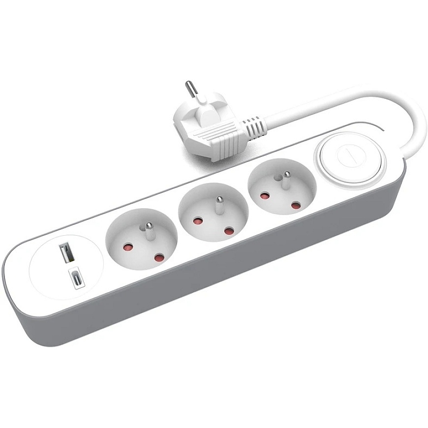 Plastrol 3-otsega pikendus lülitiga ja USB-A ning USB-C pordidega – 2