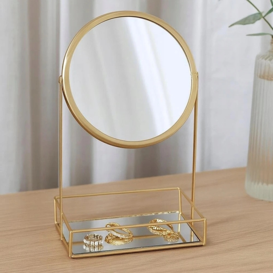 Home Styling Collection Golden Jewelry Stand with Makeup Mirror, 19 x 12 x 32 cm – 4