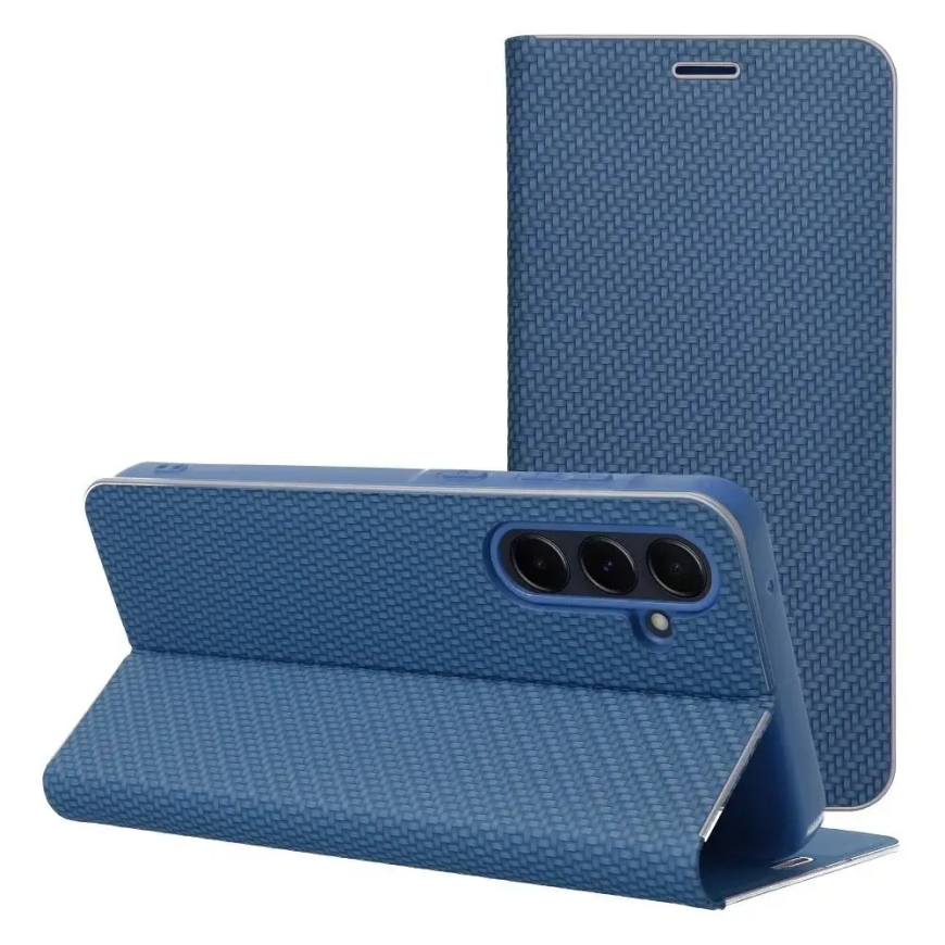 LUNA Book Carbon knyginio tipo telefono dėklas Samsung Galaxy S21 FE 5G (G990) mėlynas – 3