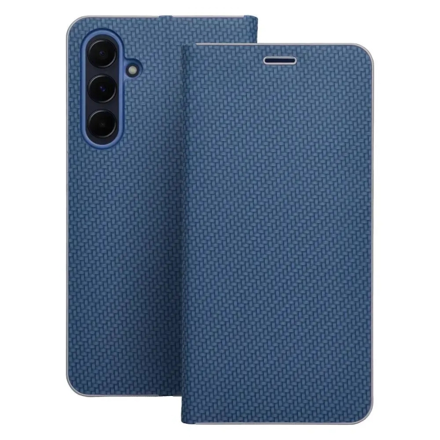 LUNA Book Carbon knyginio tipo telefono dėklas Samsung Galaxy S21 FE 5G (G990) mėlynas – 4