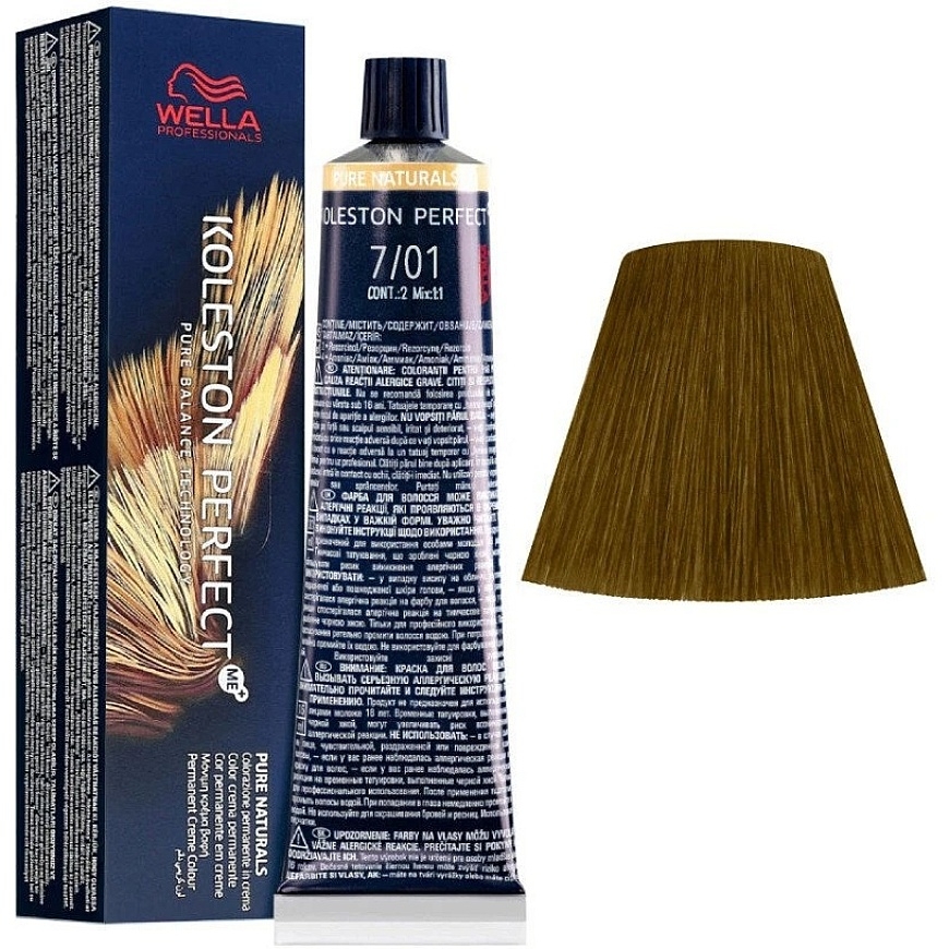 Перментная краска для волос Wella Professionals Koleston Perfect 7/01 Средний Пепельный для светлых волос, 60 мл – 2