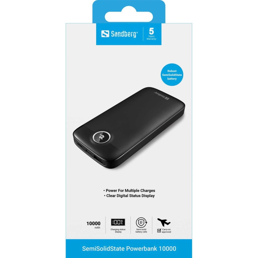 Sandberg "SemiSolidState Powerbank 10000mAh" Black – 3