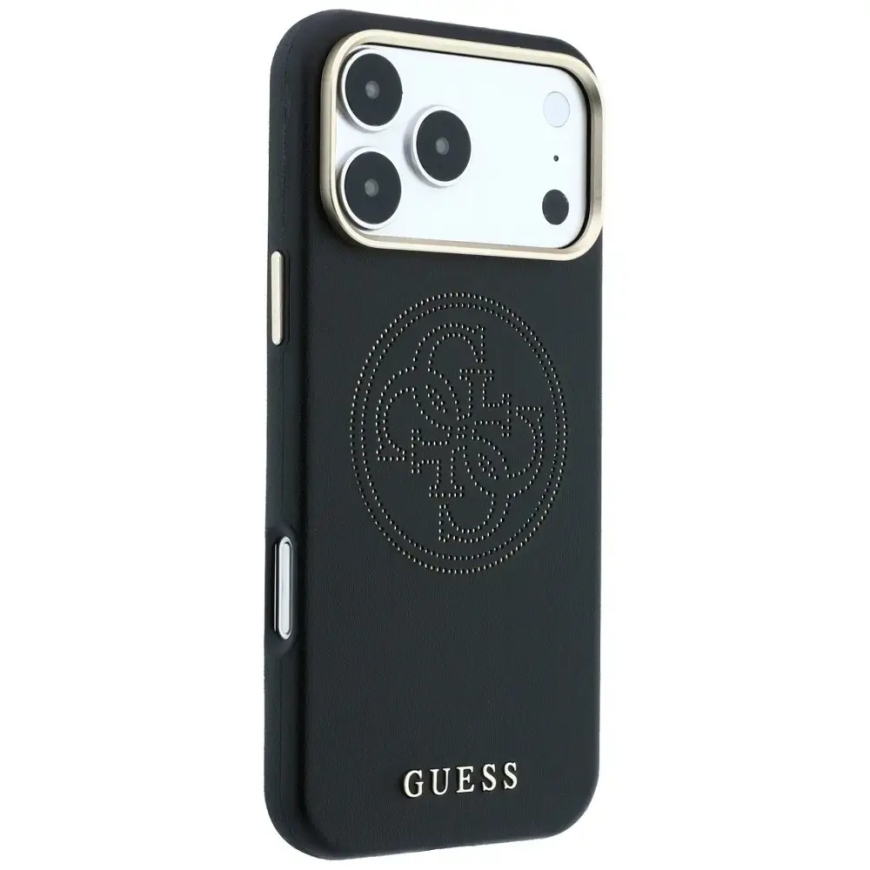 Guess perforoitu 4G kulta-logo puhelinsuojus MagSafe-tuella iPhone 18 Pro | iPhone 17 Pro musta – 4