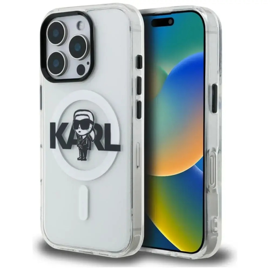 Karl Lagerfeld IML Karl Sketch Logo telefoni ümbris MagSafe toega iPhone 16 Pro Max läbipaistev
