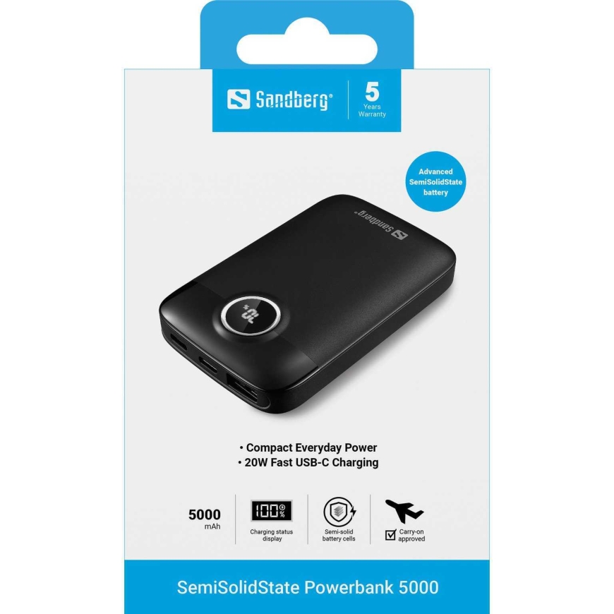 Sandberg "SemiSolidState Powerbank 5000mAh" Juodas