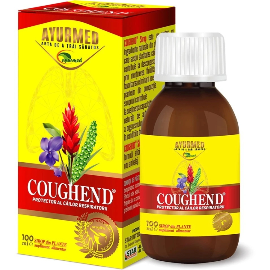 Tzmo Ayurmed, Coughend, with sugar, for dry cough, syrup, 100 ml, unisex