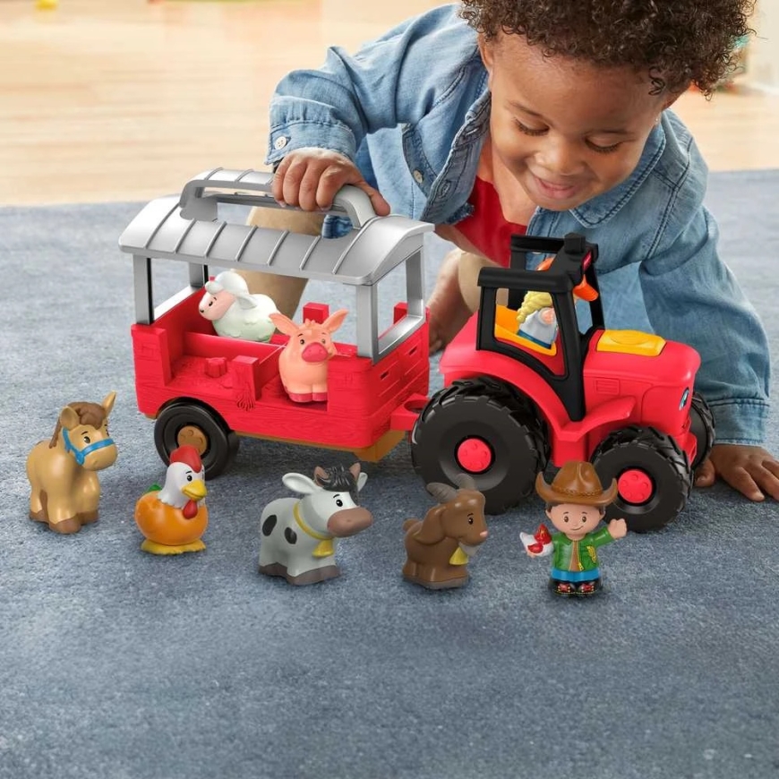 Fisher-Price Kuormatraktori Työntöauto eläinten hoidolla Little People – 3