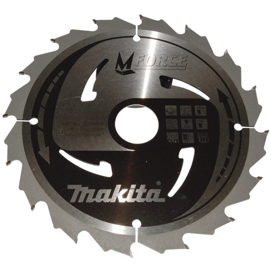 Makita T.C.T. saha M-FORCE 185X2X30mm 15° T16 B-31968 T.C.T • 185 x30 mm • T16 • 15° • Puulle