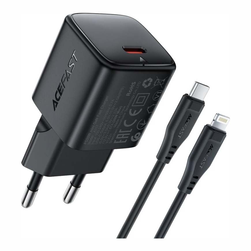 Acefast A117 20W GaN USB-C Charger + USB-C to Lightning 1.2m cable black