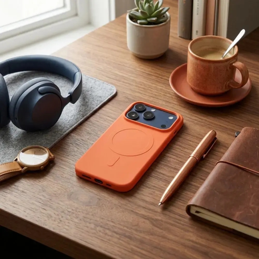 Silicone Mag telefono dėklas su MagSafe palaikymu iPhone 17 Pro | iPhone 18 Pro oranžinis – 4