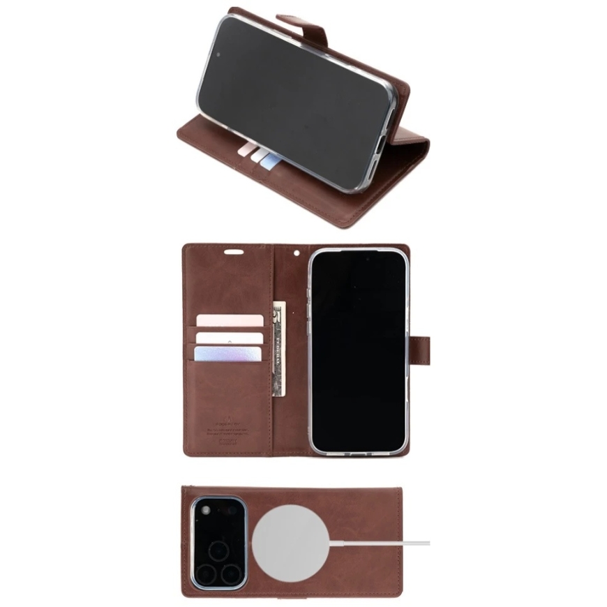 **Mercury BlueMoon Diary MagSafe dėklas, skirtas iPhone 17 Pro Max / 18 Pro Max, rudas** – 3