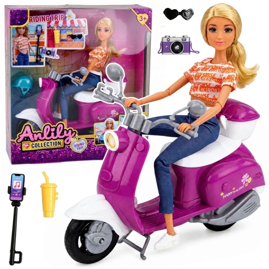 Lean Toys Lėlė Anlily su motoroleriu ir priedais, 30 cm – 2