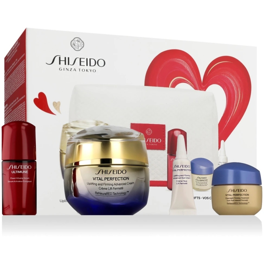 Shiseido Vital Perfection Advanced kosmetikos rinkinys su kosmetikos maišeliu, dovanų rinkinys