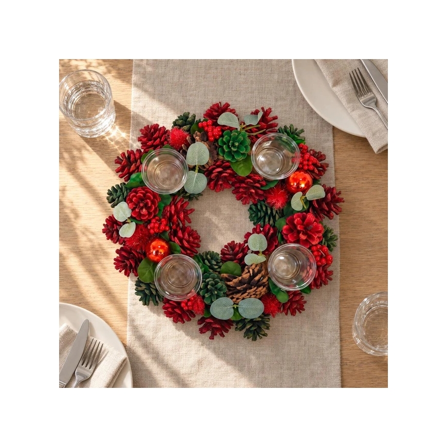 Home Styling Collection Advento vainikas su 4 žvakidėmis ir kankorėžiais, Ø 34 cm – 2