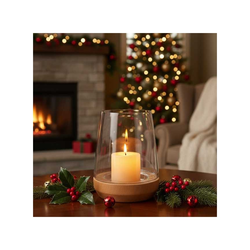 Home Styling Collection Žibintas su mediniu pagrindu, 20 cm – 4