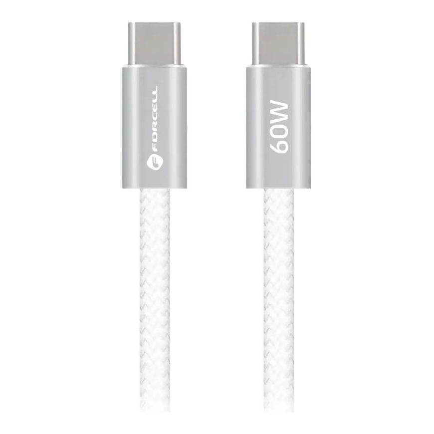 Forcell F-Energy Cafule Flat CCFN23 tiedonsiirto- ja latausjohto | USB-C to USB-C | QC 4.0, PD | 60W | 1.2m | valkoinen – 2