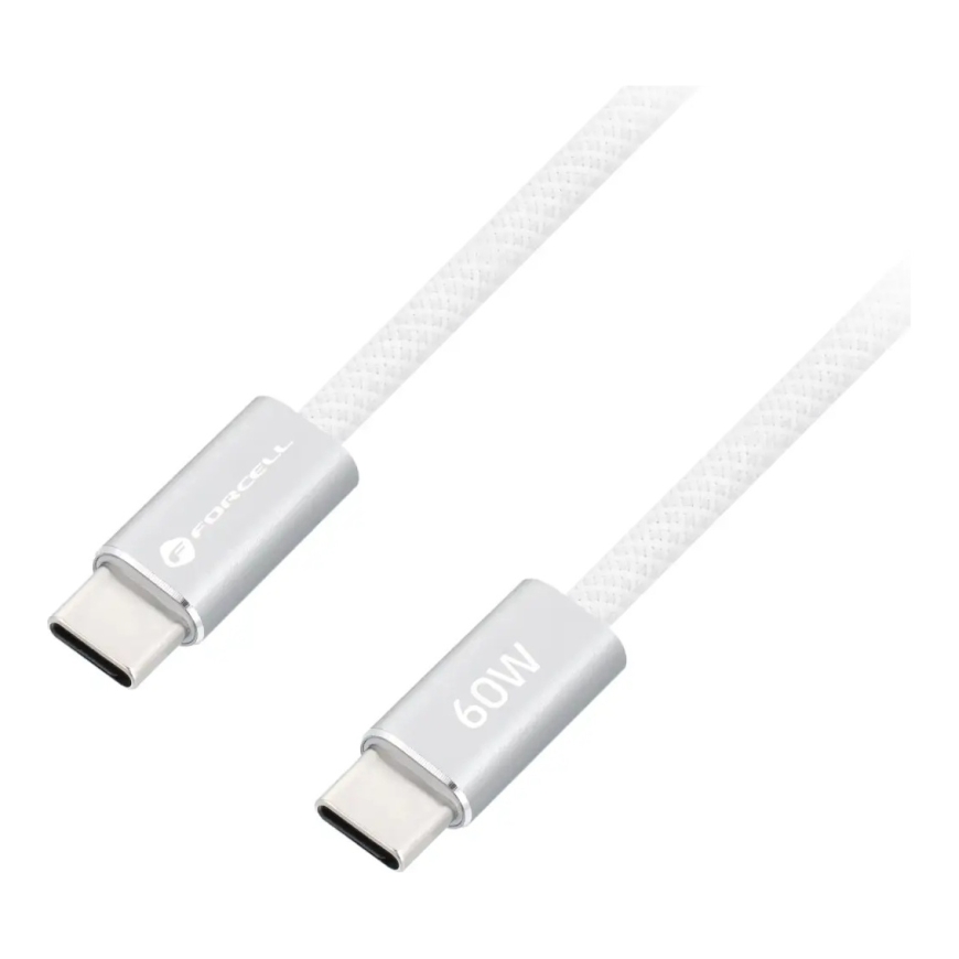 Forcell F-Energy Cafule Flat CCFN23 datu pārraides un uzlādes vads | USB-C uz USB-C | QC 4.0, PD | 60W | 1.2m | balts – 3