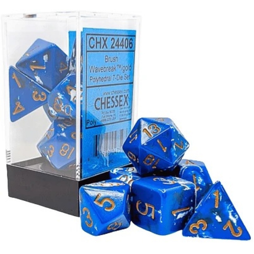 Chessex poliedriskā Wavebreak/zelta 7 kauliņu komplekts – 2