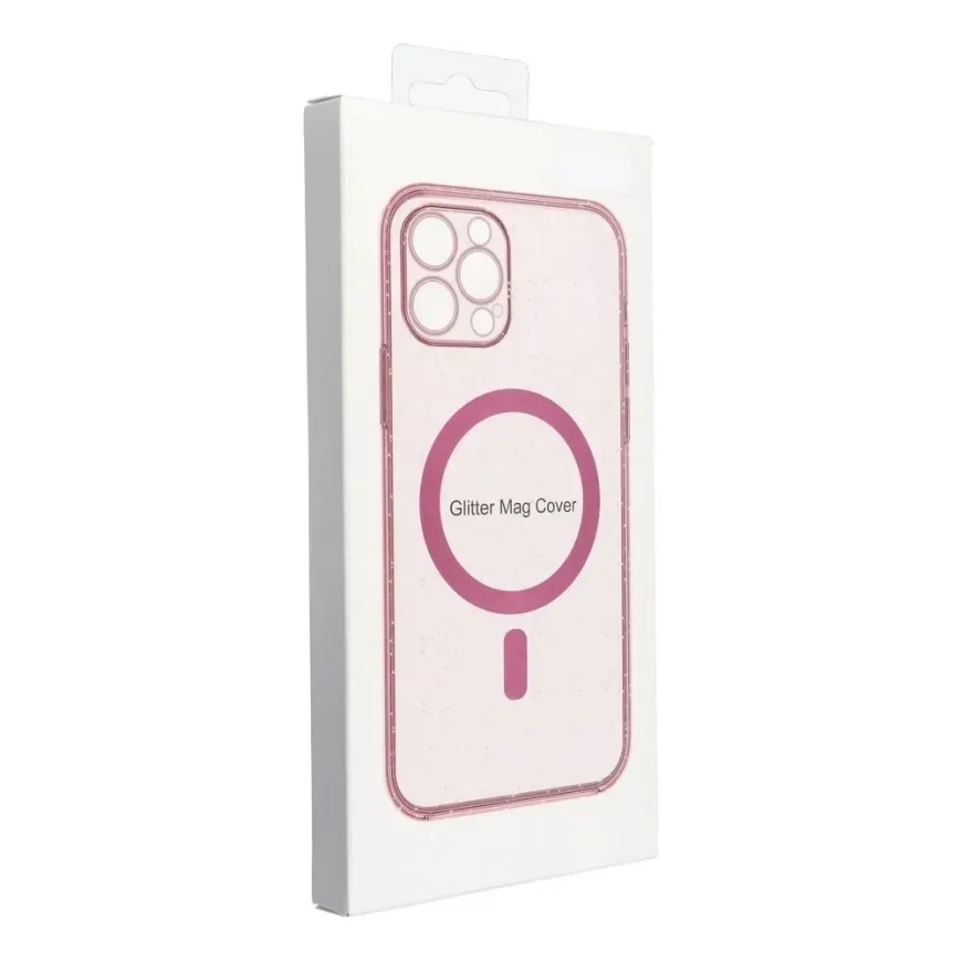 Чехол для iPhone 15 Clear Mag Cover, совместимый с MagSafe (защита камеры), розовый с блеском – 3