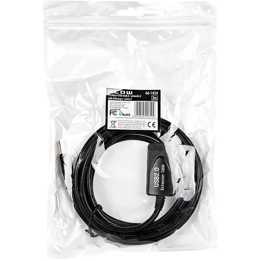 Blow 66-183 USB A - A connector 3.0 m plug socket with IC extension cable – 3