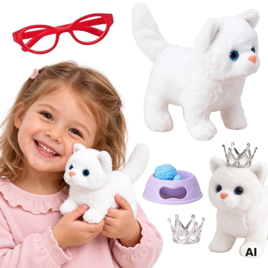 WOOPIE Interaktyvus kačiuko pliušinis žaislas su garsu, aksesuarai: karūna ir akiniai