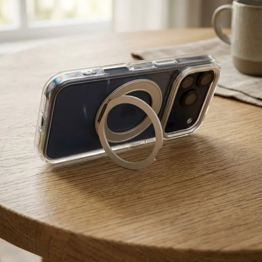 Frame Circle Stand phone case with stand and MagSafe support for iPhone 14 transparent – 3