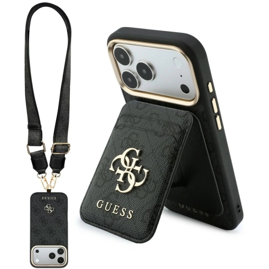 Guess 4G ümbris rahakoti ja rihmaga Magsafe, iPhone 18 Pro / 17 Pro jaoks, pruun