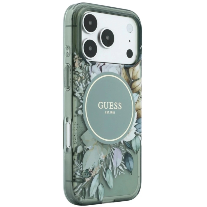 Чехол Guess IML Flowers Pearl Strap для iPhone 18 Pro Max / 17 Pro Max зелёный – 3