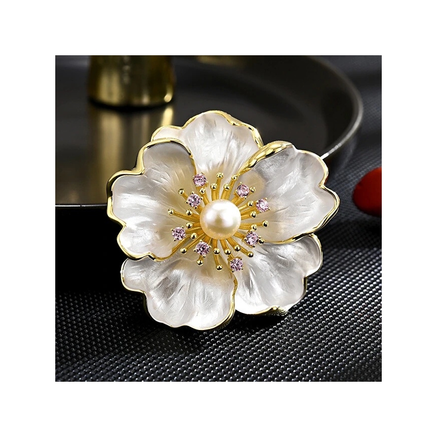 Troli Beautiful Brooch with Pearls and Crystals Shining Flower Golden – 2