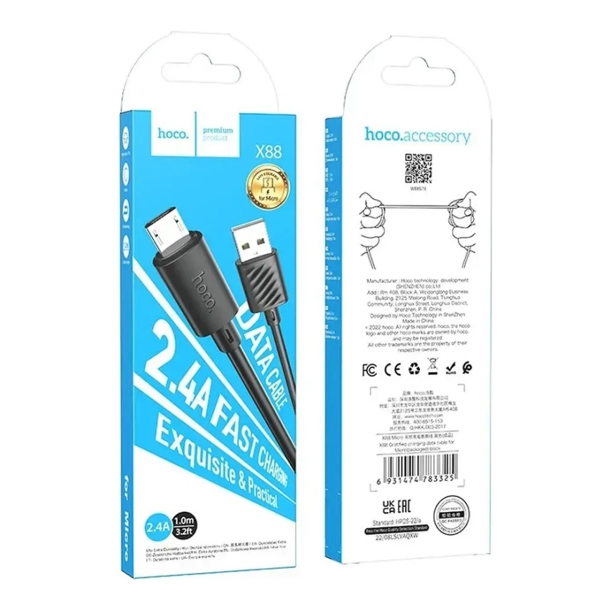 HOCO X88 data transfer and charging cable | USB-A to Micro USB | 12W | 1m | black – 5