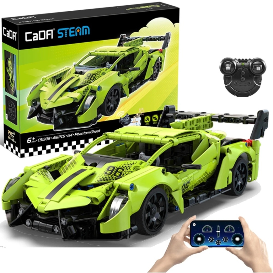 CaDA Constructor Blocks Car with Remote Control Sports Car 21 cm 1:14 Phantom Ghost 416 Pieces RC Dual Mode – 2