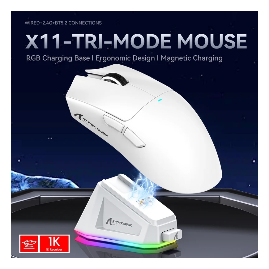 ATTACK SHARK X11 Wireless Belaidė Žaidimų Pelė | Baltas – 4