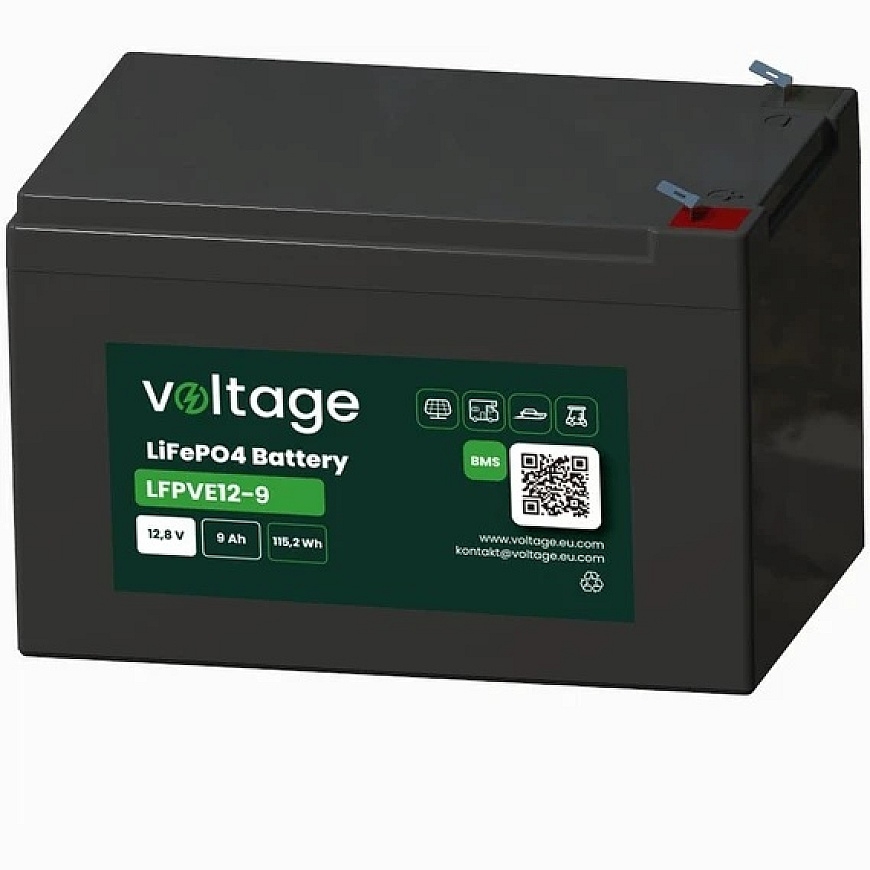 LiFePO4 Aku Pinge 12,8 V 9 Ah LFPVE12-9 (Eluiga ~3000 tsüklit)